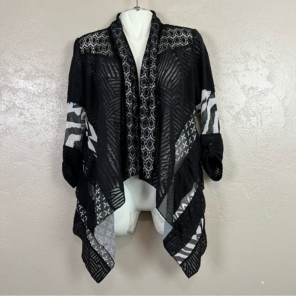 5 for $30 MONA LEAH‎ COUTURE Black  Knit 3/4 Slevee Open Cardigan Asymmetrical M